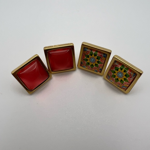 Classic Flirty Stud Earrings - Gold Boho Chic Square & Round Stud Earrings - Picture 2 of 15